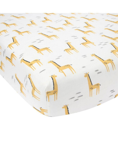 Signature Giraffe Organic Cotton Fitted Crib Sheet - White/Yellow