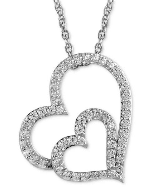 Diamond Heart-in-Heart 18" Pendant Necklace (1/2 ct. t.w.) in 10k White Gold