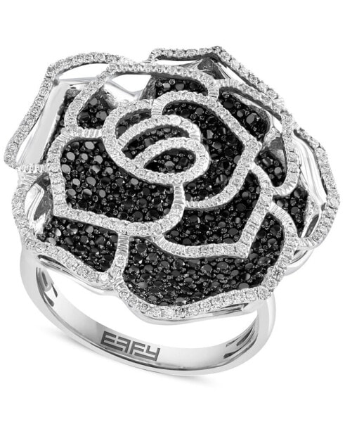 EFFY® White Diamond (1/2 ct. t.w.) & Black Diamond (1-1/3 ct. t.w.) Rose Ring in 14k White Gold