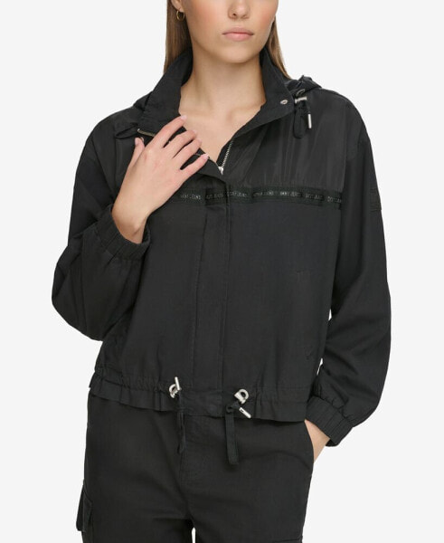 Women's Logo-Trim Hooded Zip-Front Jacket