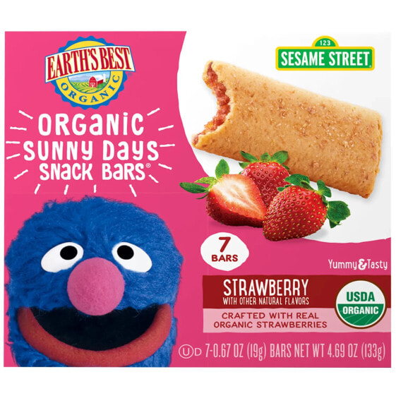 Organic Sunny Days Snack Bars, For Ages 2 Years and Up, Strawberry, 7 Bars, 0.67 oz (19 g) Each