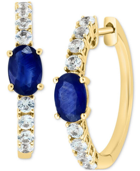 EFFY® Sapphire (1-1/5 ct. t.w.) & White Sapphire (5/8 ct. t.w.) Small Hoop Earrings in 14k Gold, 0.75"