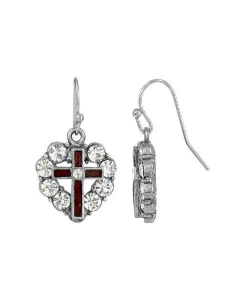 Серьги Symbols of Faith Red Enamel Cross Crystal Heart