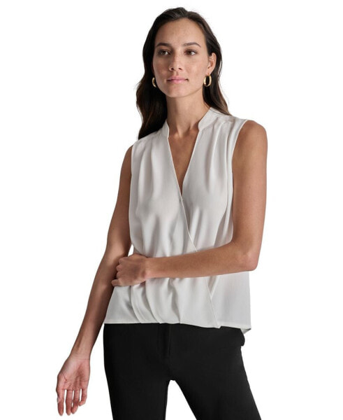 Women's Collared Surplice Sleeveless Top