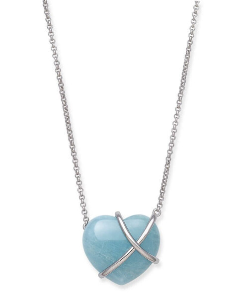 Milky Aquamarine 17" Heart Pendant Necklace in Sterling Silver.