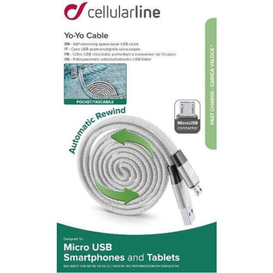 Cellularline USBDATAROLMUSBD - 1 m - Micro-USB B - USB A - 2.0 - Grey