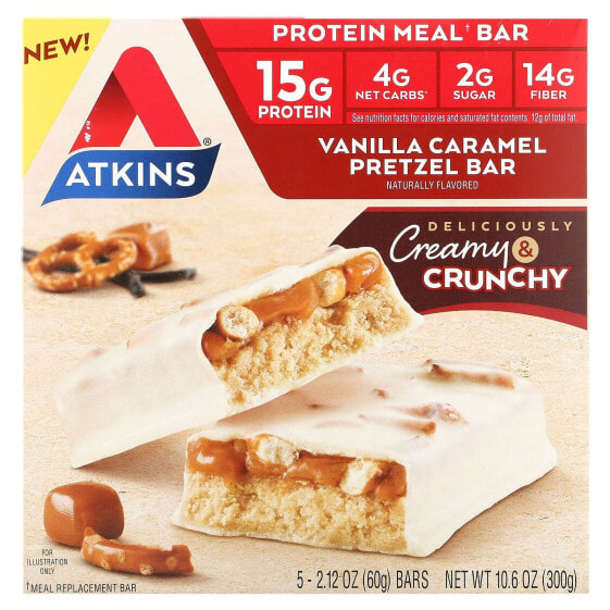 Батончик здорового питания с протеином Atkins Протеиновый плитка ванильно-карамельный претцель 5 батончиков по 60 г каждый