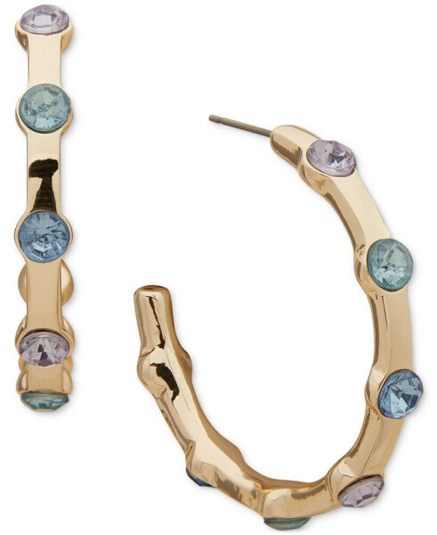 Gold-Tone Medium Color Stone C-Hoop Earrings, 1.2"