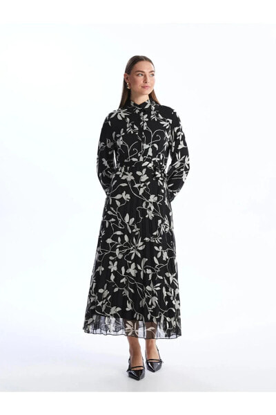 Платье женское LC WAIKIKI Classic с цветочным узором и воротником в виде рубашки