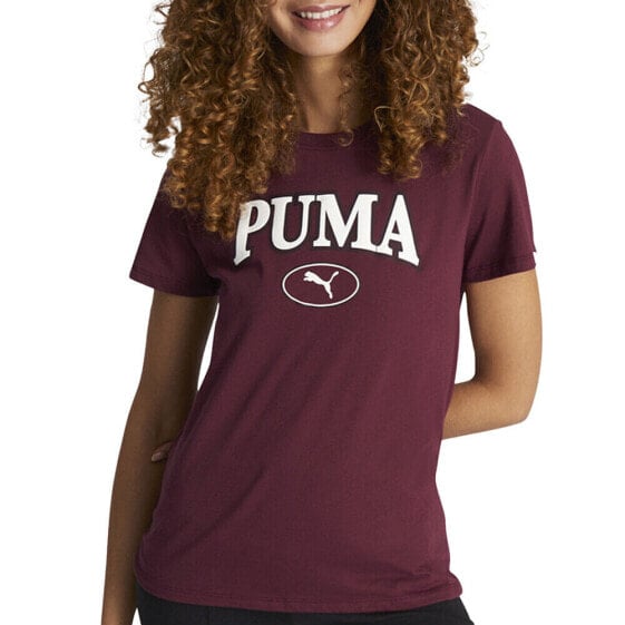 Puma Squad Graphic Crew Neck Short Sleeve T-Shirt Womens Red Casual Tops 6780212