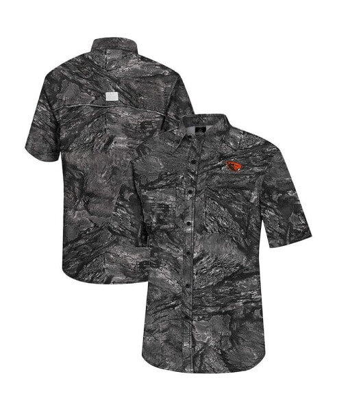 Men's Charcoal Oregon State Beavers Realtree Aspect Charter Full-Button Fishing Shirt