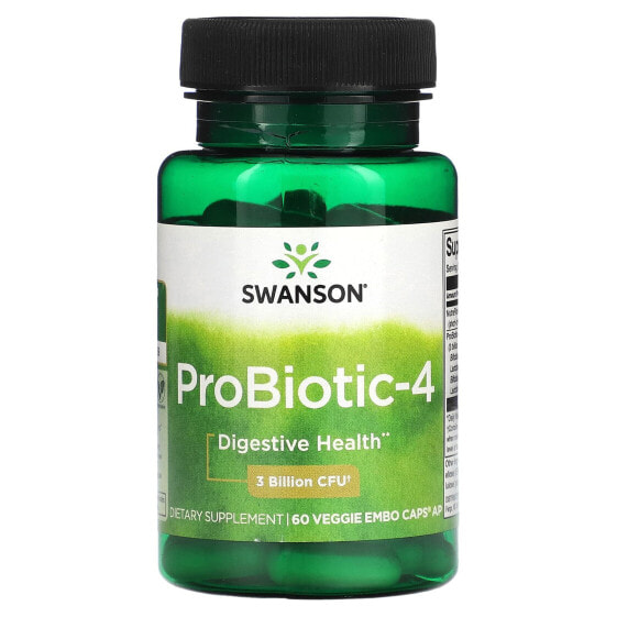 Swanson, Пробиотик-4, 3 млрд КОЕ, 60 растительных капсул для эмбо