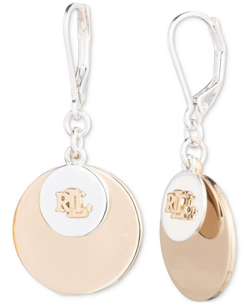 Two-Tone Logo Disc Drop Earrings