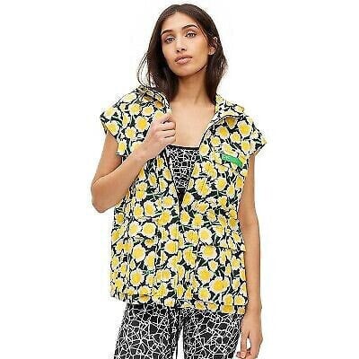 Women's Nylon Packable Yellow Poppy Short Sleeve Hooded Vest - DVF L