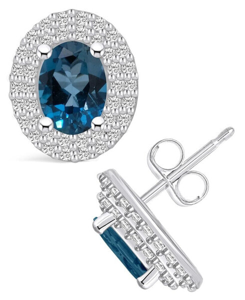 London Topaz (2 ct. t.w.) and Diamond (1/2 ct. t.w.) Halo Stud Earrings in 14K White Gold