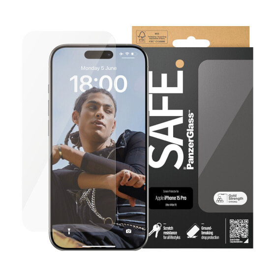 PanzerGlass SAFE. by ® Screen Protector iPhone 15 Pro | Ultra-Wide Fit, Apple, Apple - iPhone 15 Pro, Dry application, Scratch resistant, Shock resistant, Transparent, 1 pc(s)