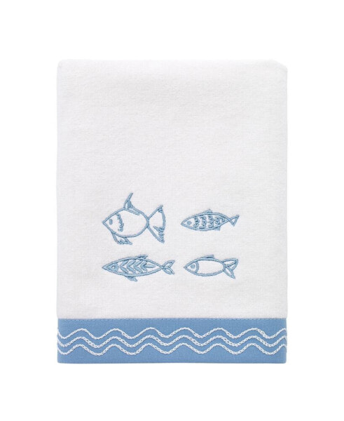 Fin Bay Fish Embroidered Cotton Bath Towel, 27" x 50"