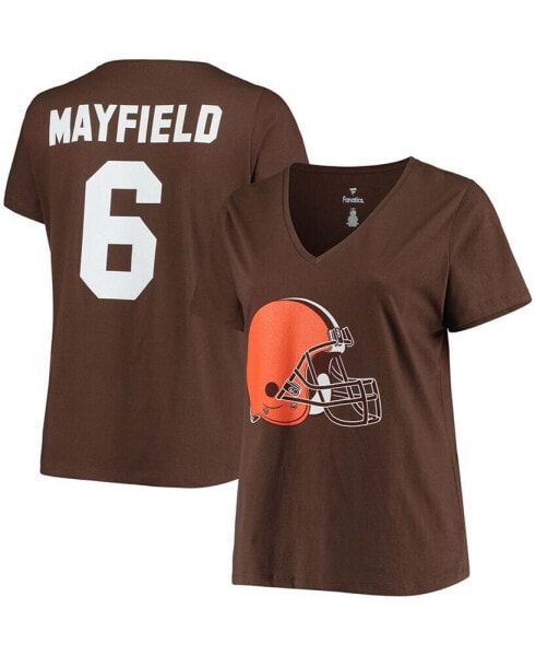 Women's Plus Size Baker Mayfield Brown Cleveland Browns Name Number V-Neck T-shirt