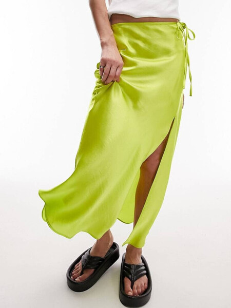 Topshop split tie bias midi skirt in yellow