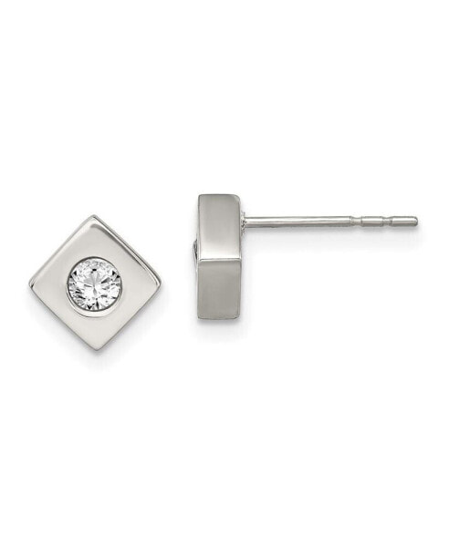 Stainless Steel Brushed with CZ Diamond-shaped Earrings