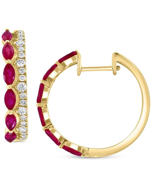 EFFY® Ruby (1-1/5 ct. t.w.) & Diamond (3/8 ct. t.w.) Double Row Small Hoop Earrings in 14k Gold, 0.8"