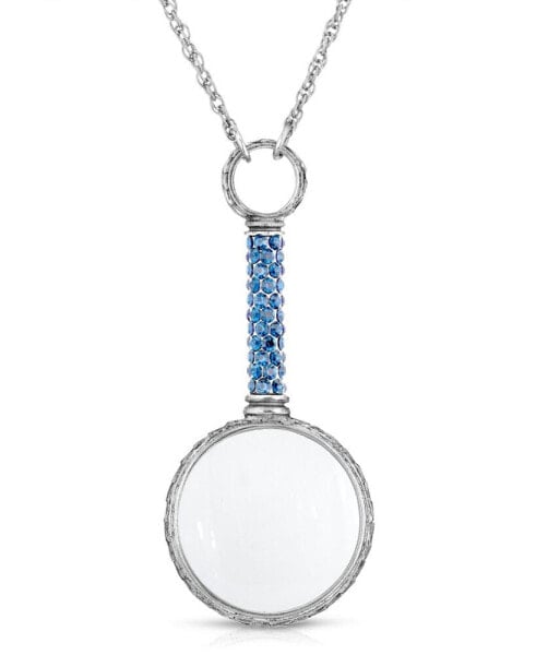 Pewter Crystal Magnifying Glass 30" Necklace
