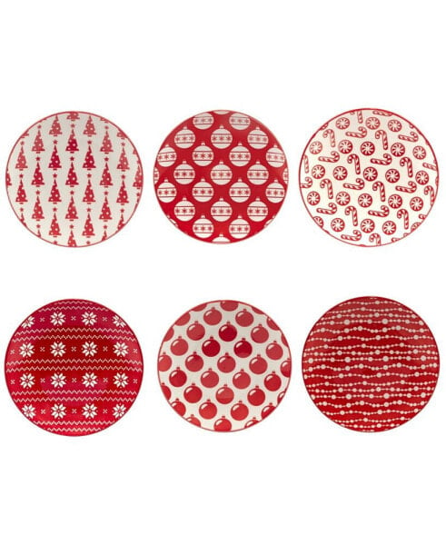 Peppermint Candy 6" Canape Plates Set of 6, Service for 6