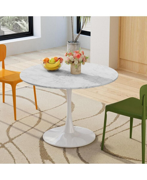 42.12" Modern Round Dining Table With Printed White Marble Tabletop