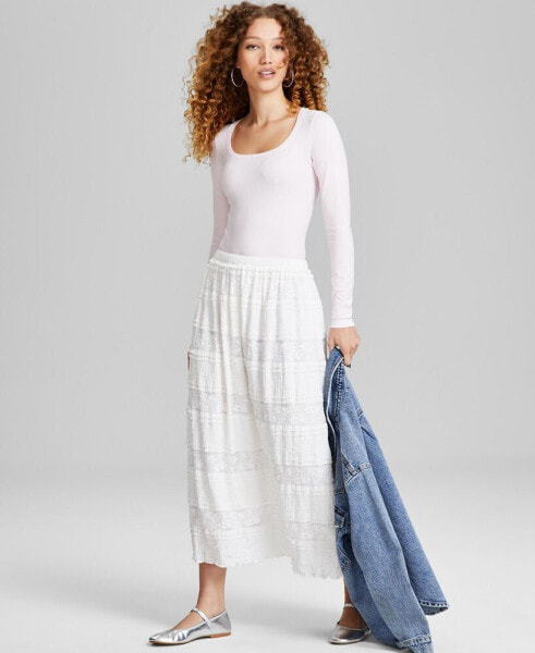 Women's Tiered Lace-Trim Maxi Skirt, Created for Macy's