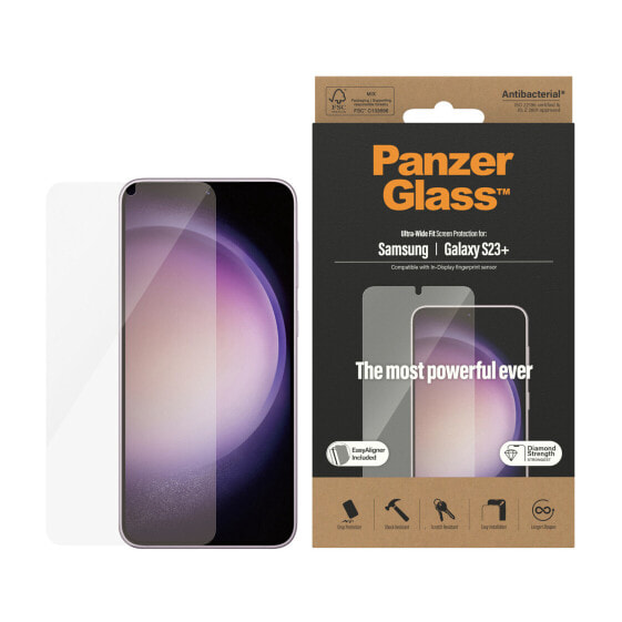 PanzerGlass ® Screen Protector Samsung Galaxy S23 Plus | Ultra-Wide Fit w. EasyAligner, Samsung, Samsung - Galaxy S23+, Dry application, Scratch resistant, Shock resistant, Anti-bacterial, Transparent, 1 pc(s)