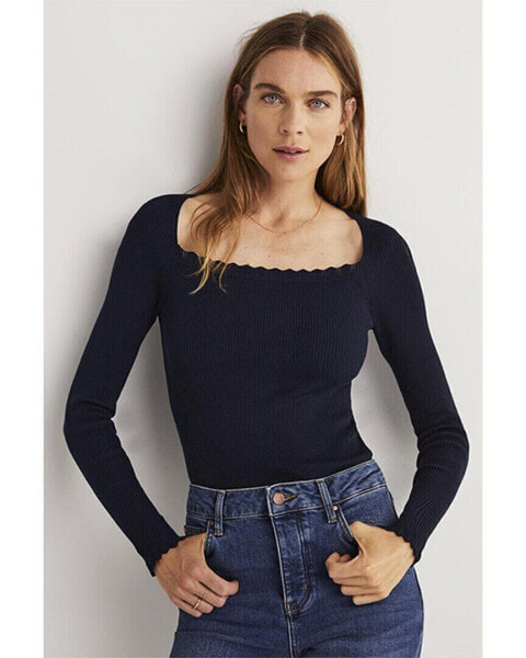 Boden Ribbed Square Neck Knit Top Women's