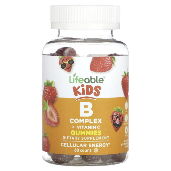 Витамин C для детей Lifeable Kids B Complex, Натуральные клубничные жевательные мультяшки, 60 шт.