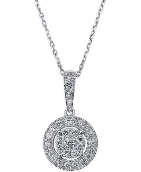 Diamond Circle Pendant Necklace in 14k White Gold (1/2 ct. t.w.)