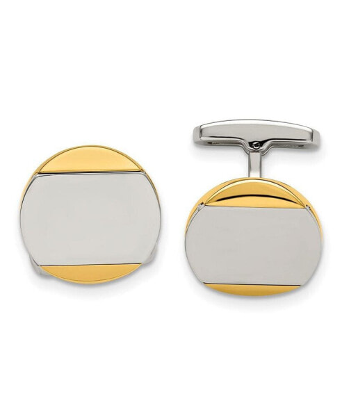 Stainless Steel Polished Yellow IP-plated Circle Cufflinks