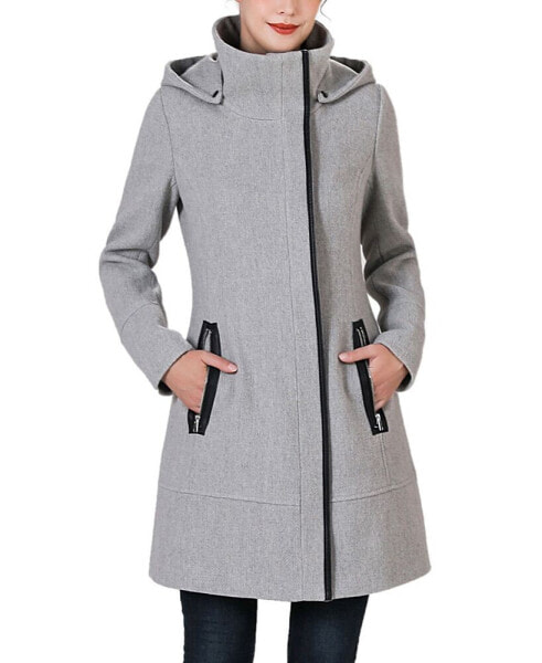 Women's Leah Asymmetrical Hooded Zipper Boucle Wool Coat