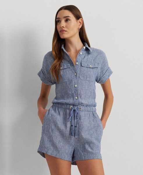 Women's Linen Striped Romper