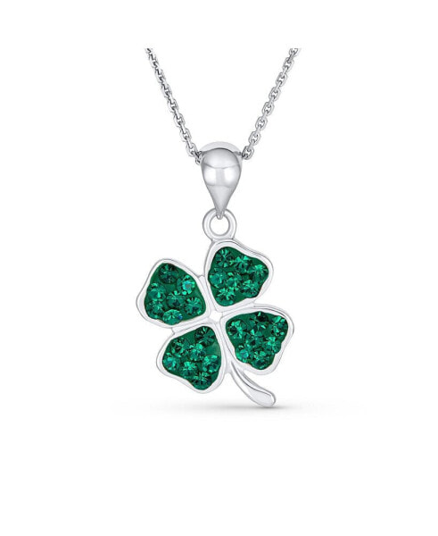 Celtic Saint Patrick's Irish Good Luck Sparkling Green Crystal Clover Shamrock Dangle Pendant Charm Necklace For Women s Sterling Silver