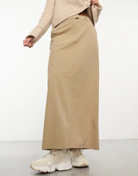 ASOS DESIGN column maxi skirt with split in sand