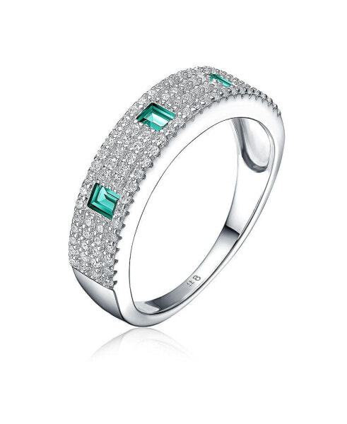 Sterling Silver Rhodium Plated Emerald Cubic Zirconia Band Ring