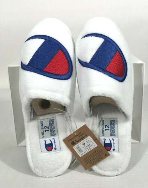 Champion Men's The Sleepover Cozy Fuzzy Bedroom Slippers Slides White New