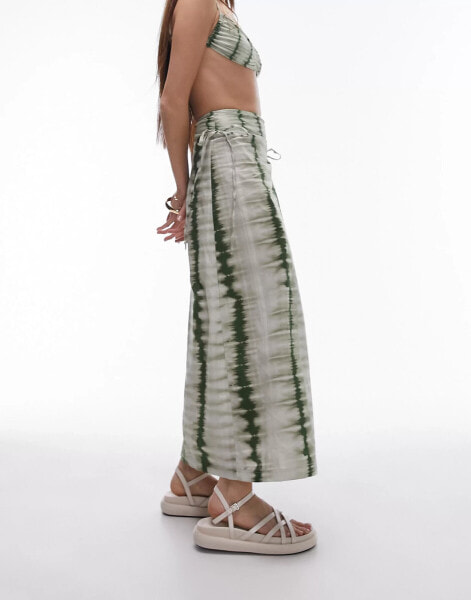 Topshop wrap sarong skirt in green tie dye print