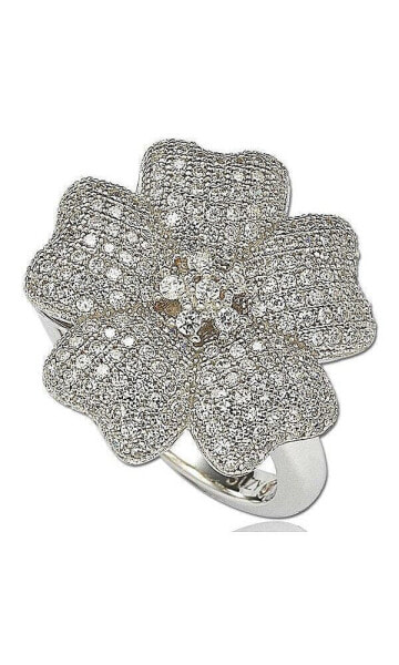Suzy Levian Sterling Silver Cubic Zirconia Pave Flower Ring