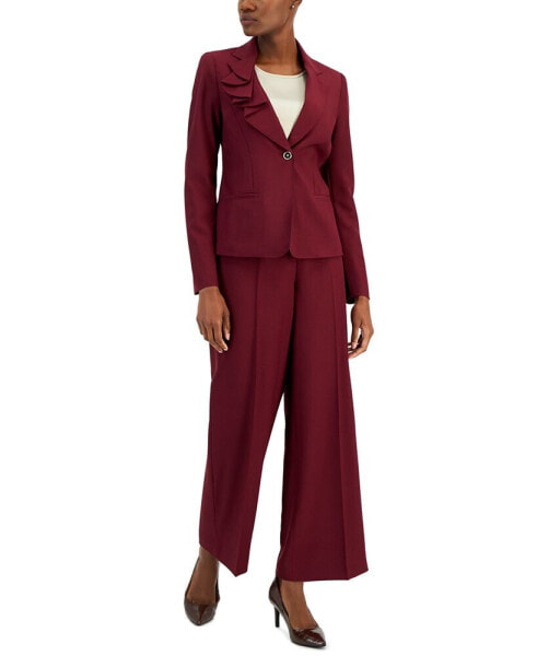 Women's Asymmetrical Ruffled One-Button Jacket & Wide-Leg Pant Suit