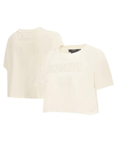 Women's Cream Brooklyn Nets Neutral Boxy Crop T-shirt