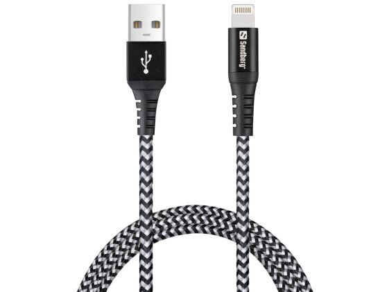 SANDBERG Survivor Lightning Cable 1M - 1 m - Lightning - USB A - Male - Male - Black - Grey