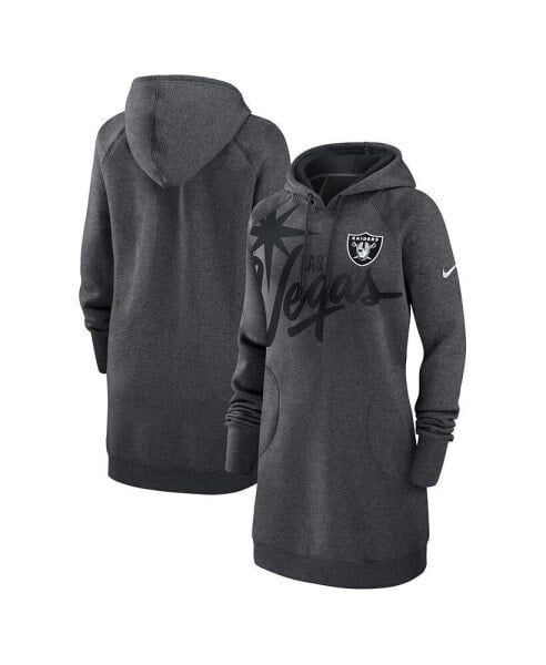 Women's Heather Charcoal Las Vegas Raiders Fleece Raglan Hoodie Dress