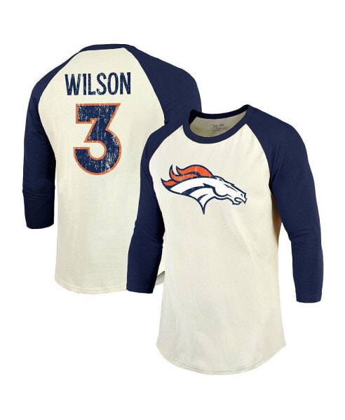 Men's Threads Russell Wilson Cream, Navy Denver Broncos Name & Number Raglan 3/4 Sleeve T-shirt