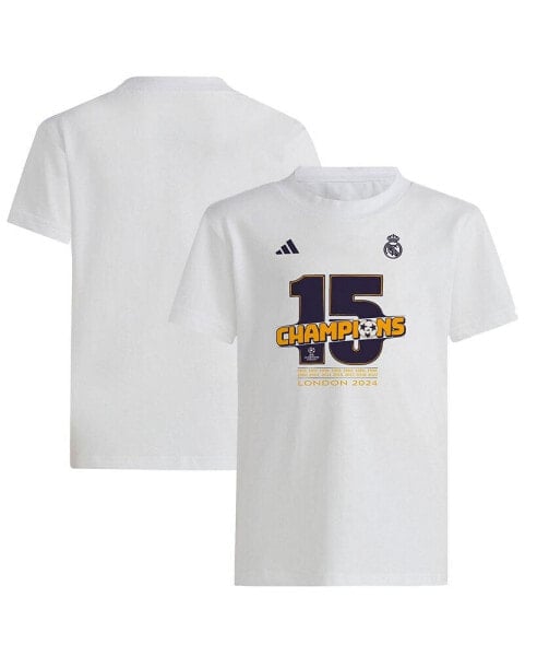 Big Boys and Girls White Real Madrid 2023/24 UEFA Champions League Champions T-Shirt