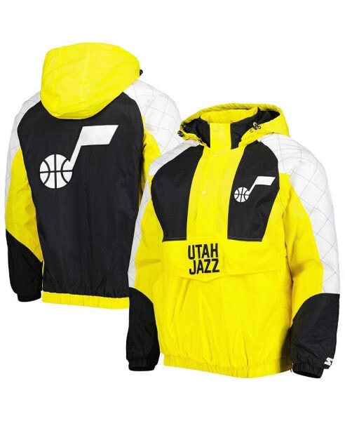 Men's Gold Utah Jazz Body Check Raglan Hoodie Half-Zip Jacket