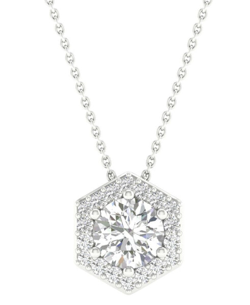 Diamond Hexagon Halo Pendant Necklace (3/8 ct. t.w.) in 14k White Gold, 16" + 2" extender